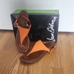 Sam Edelman Orange Leather T-Strap Sandals